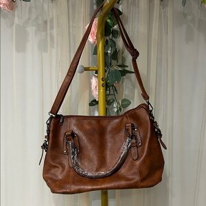 Brown Faux Leather Shoulder Bag Crossbody Purse Adjustable Strap NEW